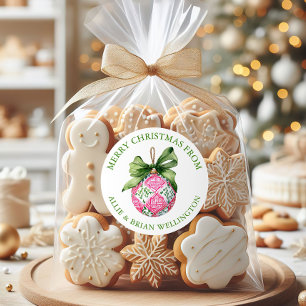 Preppy Christmas Baubles Ornaments Classic Round Sticker