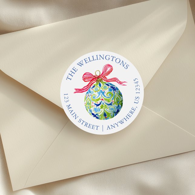 Preppy Christmas Baubles Ornaments Classic Round Sticker (Creator Uploaded)