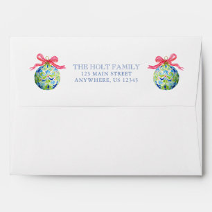 Preppy Christmas Baubles Ornaments Personalised Envelope