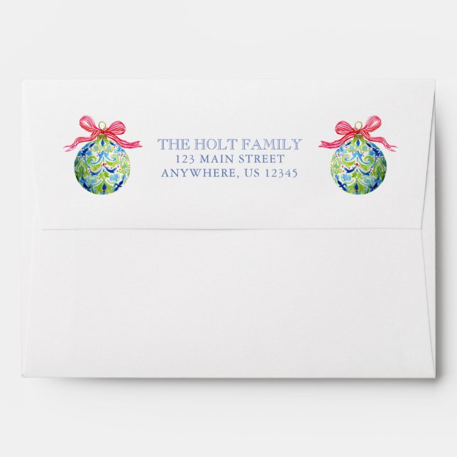 Preppy Christmas Baubles Ornaments Personalised Envelope (Back (Top Flap))
