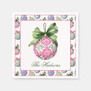 Preppy Christmas Baubles Ornaments Personalised Napkin