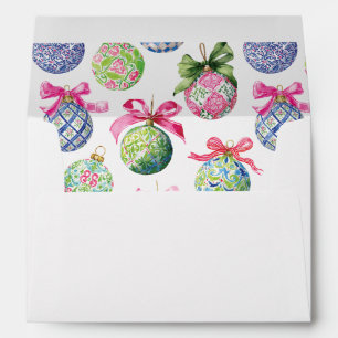 Preppy Christmas Baubles Ornaments Personalized Envelope