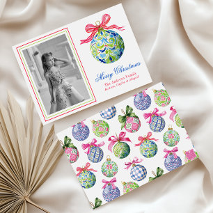 Preppy Christmas Baubles Ornaments Photo Holiday