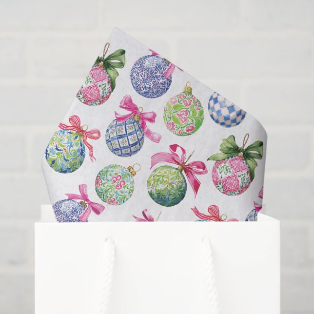 Preppy Christmas Baubles Ornaments Tissue Paper (Gift Bag)