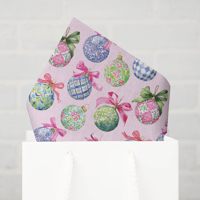Preppy Christmas Baubles Ornaments Tissue Paper (Gift Bag)