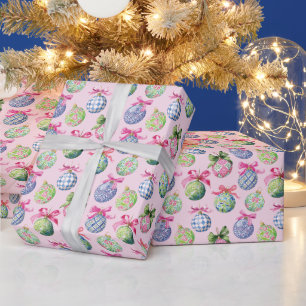 Preppy Christmas Baubles Ornaments Wrapping Paper