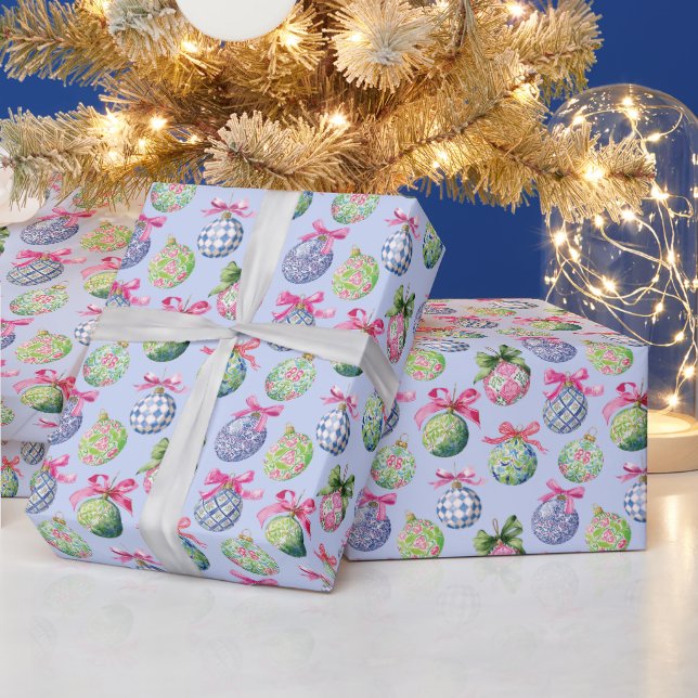 Preppy Christmas Baubles Ornaments Wrapping Paper (Holidays)