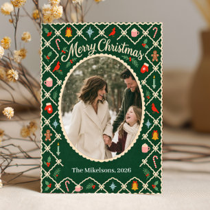 Preppy Christmas Bow 1 Photo Holiday Card