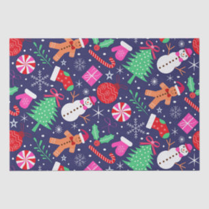 Preppy Christmas Characters with bows on dark blue Tissue Paper