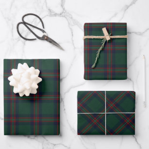 Preppy Christmas Dark Green Plaid Wrapping Paper Sheet