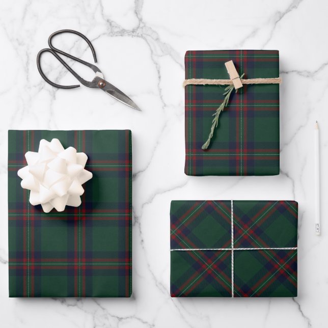 Preppy Christmas Dark Green Plaid  Wrapping Paper Sheet (Front)