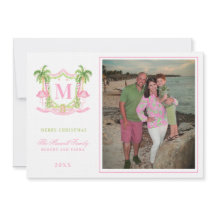 Preppy Christmas Flamingo Crest Monogram 