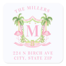 Preppy Christmas Flamingo Crest Monogram