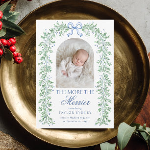 Preppy Christmas Garland Bow Holiday Baby Birth Announcement