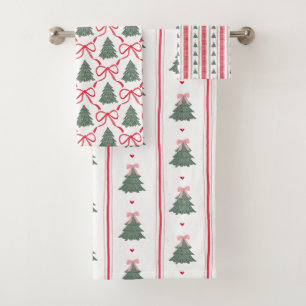 Preppy Christmas Gingham Bow  Bath Towel Set