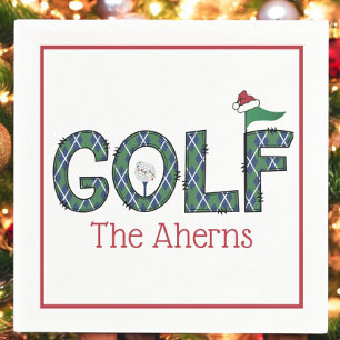 Preppy Christmas Golf Blue Green Argyle Custom  Napkin