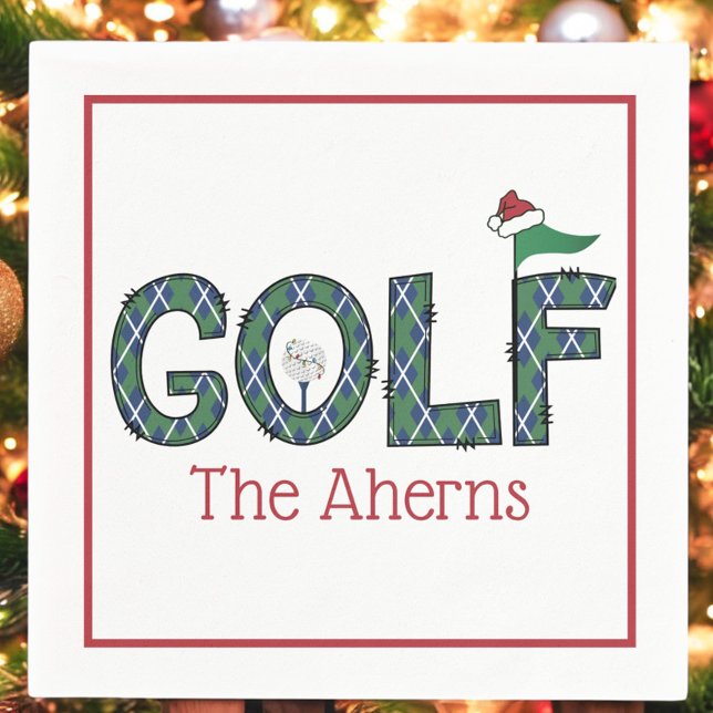 Preppy Christmas Golf Blue Green Argyle Custom  Napkin (Creator Uploaded)