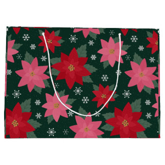 Preppy Christmas Poinsettias & Snowflake Gift Bag