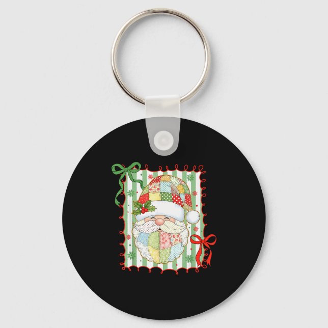 Preppy Christmas Santa Claus Patchwork Xmas Women  Key Ring (Front)