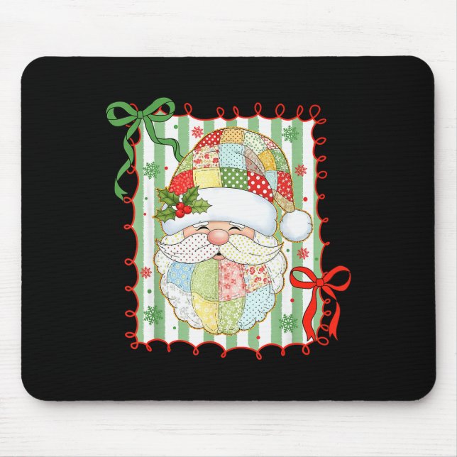 Preppy Christmas Santa Claus Patchwork Xmas Women  Mouse Pad (Front)