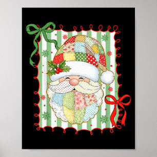Preppy Christmas Santa Claus Patchwork Xmas Women Poster