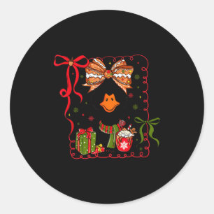 Preppy Christmas Santa Gooses Bow Xmas Tree Funny  Classic Round Sticker