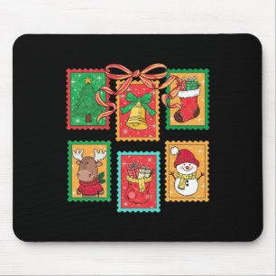 Preppy Christmas Stamps Coquette Bow Reindeer Xmas Mouse Pad