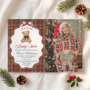 Preppy Christmas Teddy Bear Baby Shower Photo Invitation