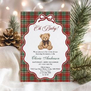 Preppy Christmas Teddy Bear Oh Baby Shower Invitation
