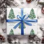 Preppy Christmas Tree Green Blue White Holidays Wrapping Paper<br><div class="desc">Watercolor Nordic Spruce Christmas Tree with blue and white Chinoiserie ornaments. These elements were handpainted by yours truly before being arranged into a repeating pattern with the ability to add personalised text.</div>