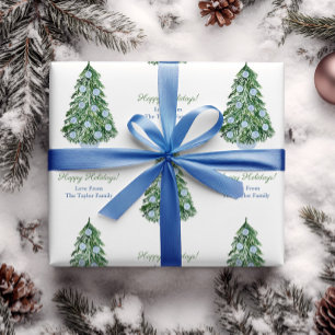 Preppy Christmas Tree Green Blue White Holidays Wrapping Paper