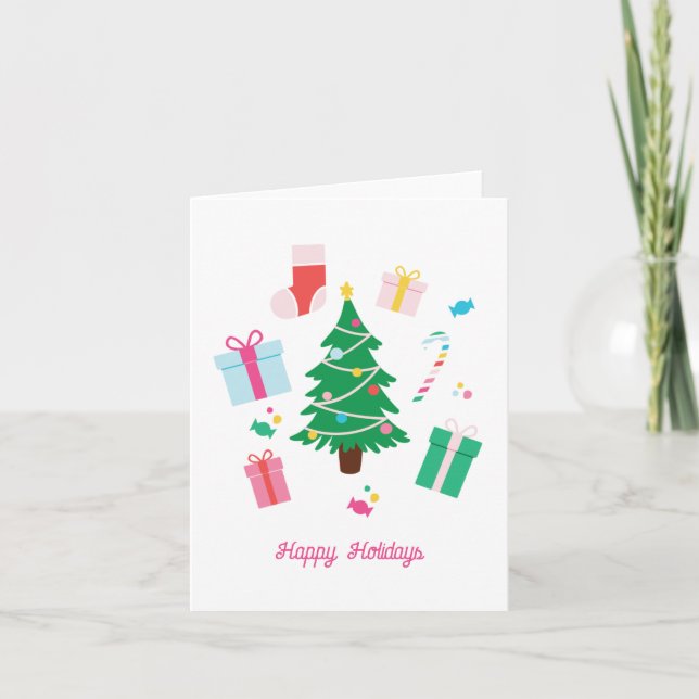 Preppy Christmas Tree Happy Holidays Card (Front)