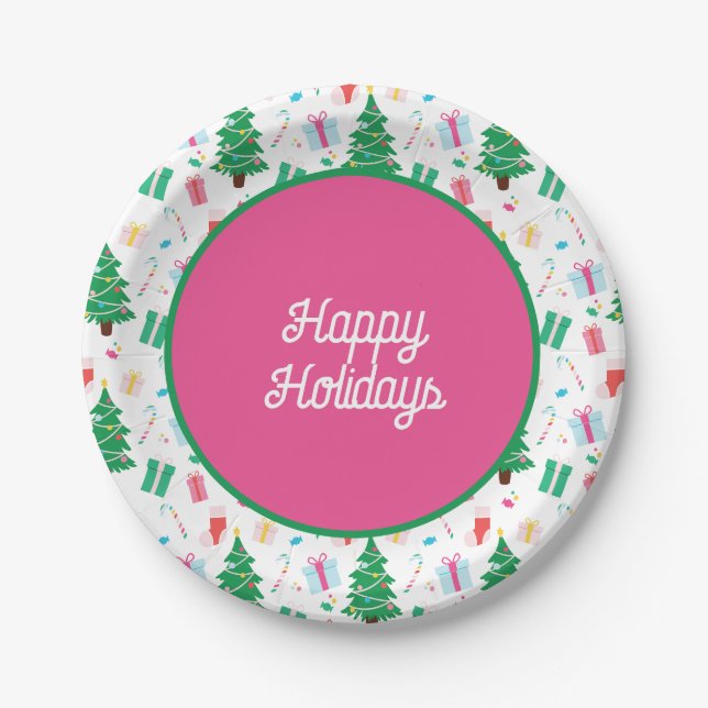 Preppy Christmas Tree Holiday  Paper Plate (Front)