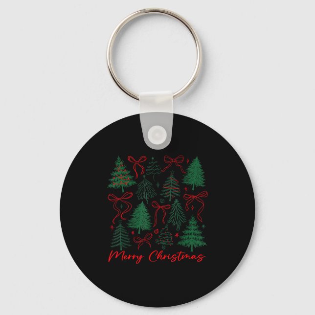 Preppy Christmas Tree Merry Xmas Girly Coquette Ki Key Ring (Front)