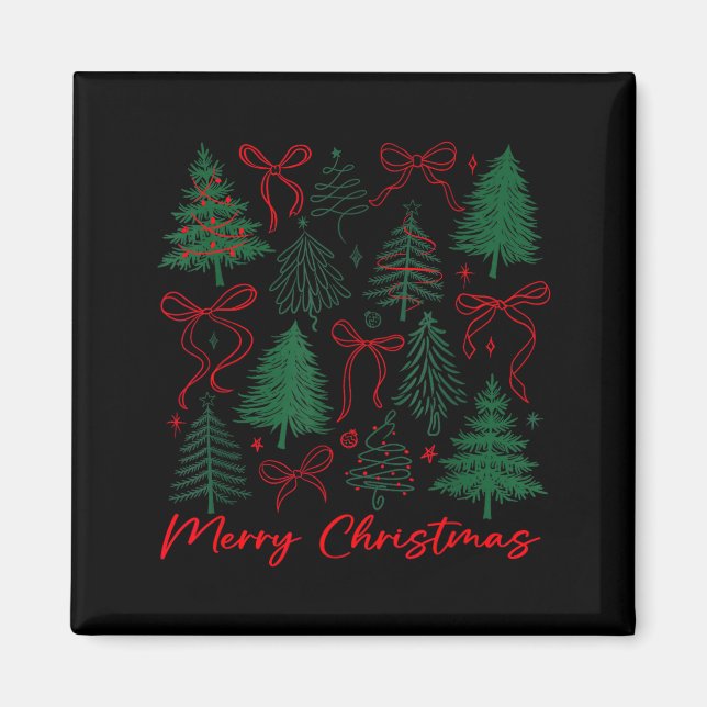 Preppy Christmas Tree Merry Xmas Girly Coquette Ki Magnet (Front)