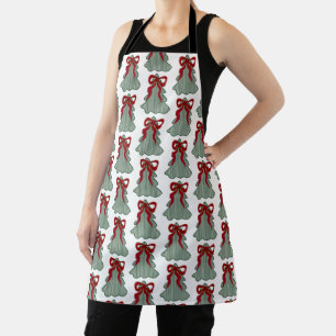 Preppy Christmas Tree Red Bow Hand Drawn Coquette  Apron