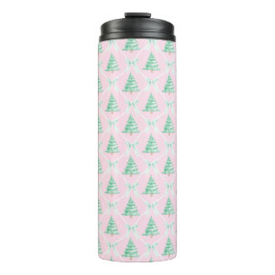 Preppy Christmas Trees and Bows Thermal Tumbler