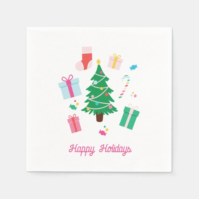 Preppy Christmas Trees Holiday Napkin (Front)