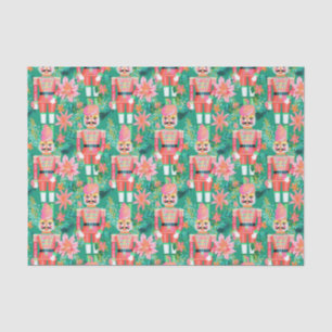 Preppy Christmas Watercolor Pink Green Nutcracker Tissue Paper