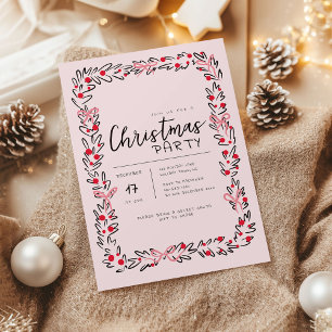 Preppy Christmas Wreath & Bow Party Invitation