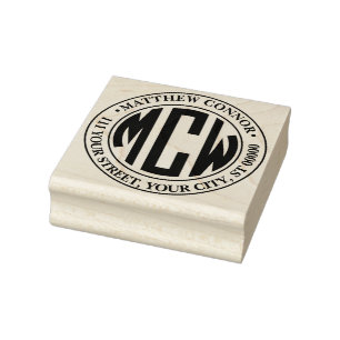 Preppy Circle Monogram 3 Initial Framed Address Rubber Stamp