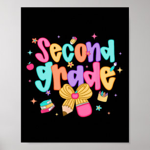 Preppy Ck To School 2nd Grade Coquette Bow Girls K Poster