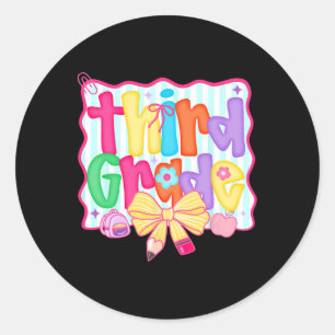 Preppy Ck To School 3rd Grade Coquette Bow Girls K Classic Round Sticker