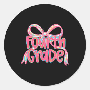 Preppy Ck To School 4th Grade Pink Coquette Bow Gi Classic Round Sticker