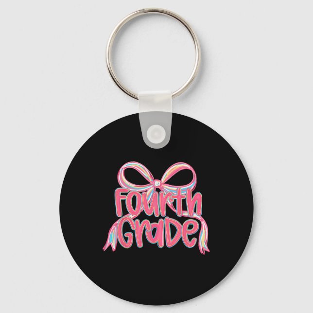 Preppy Ck To School 4th Grade Pink Coquette Bow Gi Key Ring (Front)