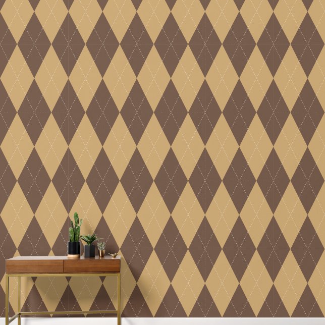 Preppy Classic Argyle Chocolate Brown & Khaki Wallpaper (Hallway)