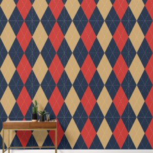Preppy Classic Argyle Navy, Barn Red & Khaki Wallpaper