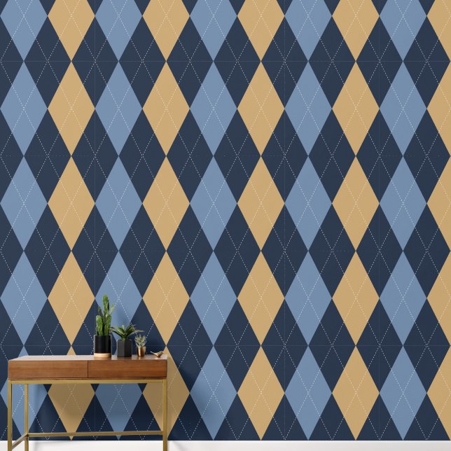 Preppy Classic Argyle Navy, Khaki & Smoke Blue Wallpaper (Hallway)
