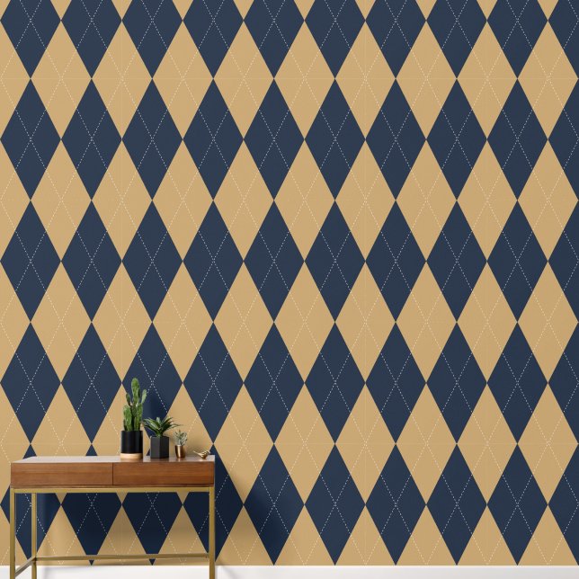 Preppy Classic Argyle Navy & Khaki Wallpaper (Hallway)