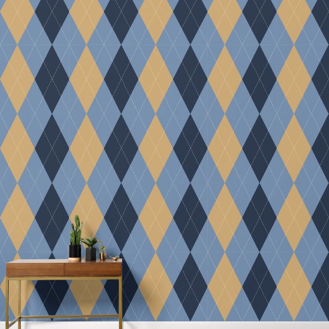 Preppy Classic Argyle Navy, Smoke Blue & Khaki Wallpaper (Hallway)